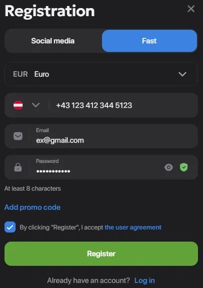 Registration steps examples